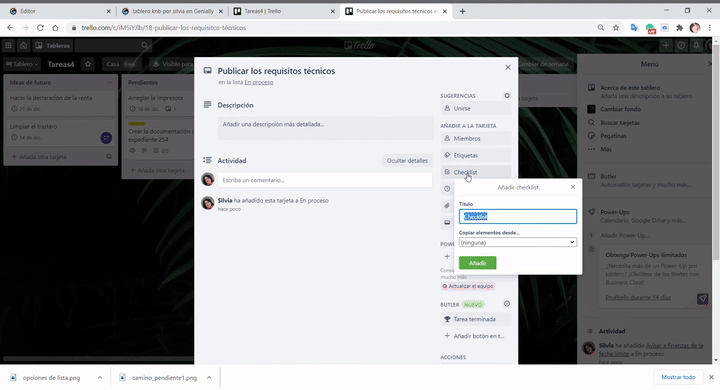 GIF: Añadir listas en Trello