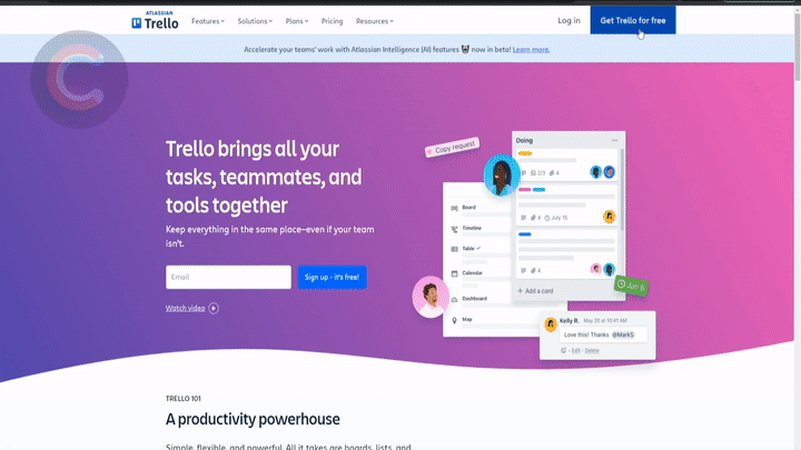 GIF: Pantalla de registro en Trello